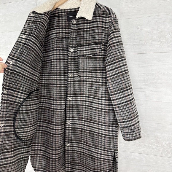 Rails Jaro Long Coat Womens Medium Onyx Taupe Plaid Wool Blend Oversized $425 - Picture 6 of 16